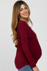 Burgundy Basic Long Sleeve Maternity Top