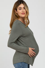 Olive Basic Long Sleeve Maternity Top