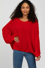 Red Soft Chunky Knit Sweater