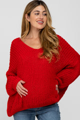 Red Soft Chunky Knit Maternity Sweater