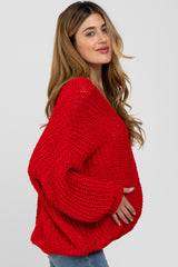 Red Soft Chunky Knit Maternity Sweater