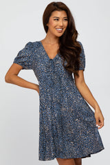 Blue Animal Print Cinched Dress