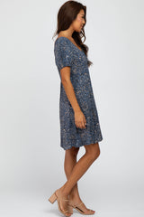 Blue Animal Print Cinched Dress