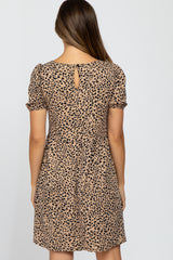 Taupe Animal Print Puff Sleeve Maternity Dress