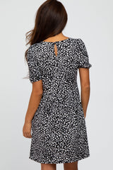 Black Animal Print Puff Sleeve Dress