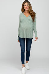 Light Olive Ribbed V-Neck Babydoll Maternity Top