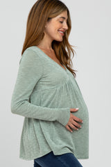 Light Olive Ribbed V-Neck Babydoll Maternity Top