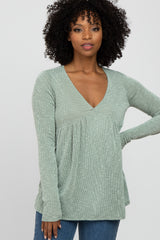 Light Olive Ribbed V-Neck Babydoll Top