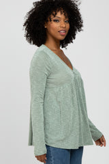 Light Olive Ribbed V-Neck Babydoll Top