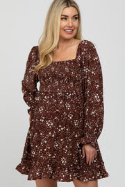 Rust Floral Leopard Print Smocked Maternity Dress