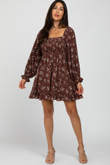 Rust Floral Leopard Print Smocked Dress