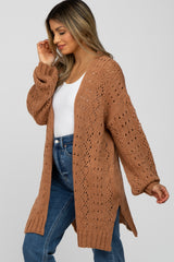 Camel Pointelle Knit Cardigan