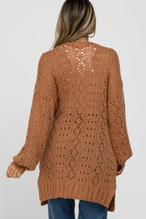 Camel Pointelle Knit Cardigan