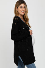 Black Pointelle Knit Maternity Cardigan