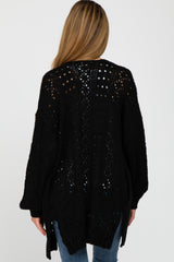 Black Pointelle Knit Maternity Cardigan