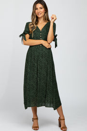 Olive Spotted Button Front Tie Sleeve Maternity Midi Dress