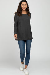 Charcoal Wide Neck Long Sleeve Top