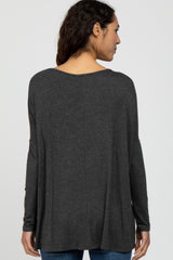 Charcoal Wide Neck Long Sleeve Top