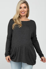 Charcoal Wide Neck Maternity Long Sleeve Top