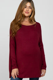 Burgundy Wide Neck Maternity Long Sleeve Top