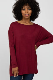 Burgundy Wide Neck Long Sleeve Top