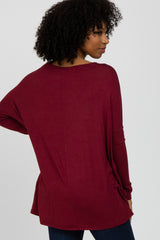 Burgundy Wide Neck Long Sleeve Top