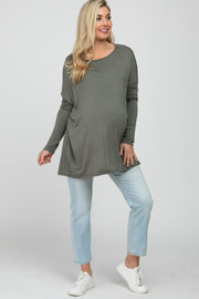 Olive Wide Neck Maternity Long Sleeve Top