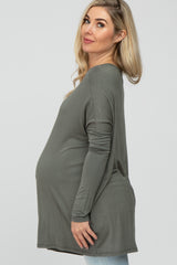 Olive Wide Neck Maternity Long Sleeve Top