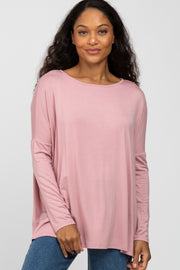 Light Pink Wide Neck Long Sleeve Top