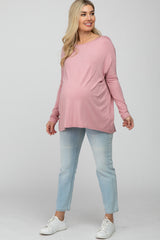 Light Pink Wide Neck Maternity Long Sleeve Top