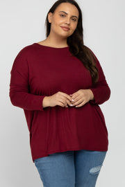 Burgundy Dolman Long Sleeve Plus Top