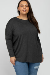 Charcoal Dolman Long Sleeve Maternity Plus Top