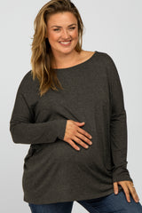 Charcoal Dolman Long Sleeve Maternity Plus Top