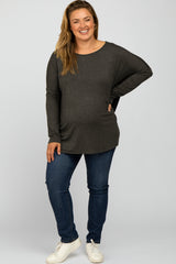 Charcoal Dolman Long Sleeve Maternity Plus Top