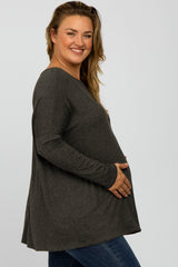 Charcoal Dolman Long Sleeve Maternity Plus Top