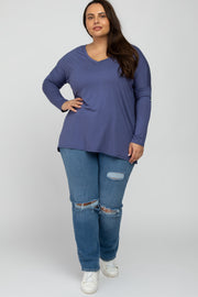 Blue V-Neck Plus Top