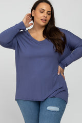 Blue V-Neck Plus Top