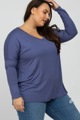 Blue V-Neck Plus Top