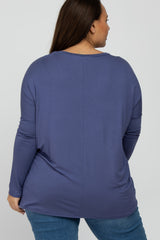 Blue V-Neck Plus Top