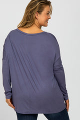 Blue V-Neck Maternity Plus Top