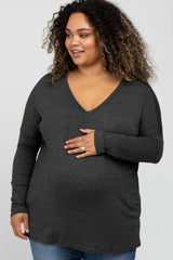 Charcoal V-Neck Maternity Plus Top