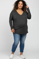 Charcoal V-Neck Maternity Plus Top