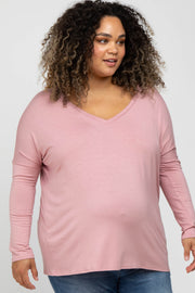 Light Pink V-Neck Maternity Plus Top