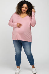 Light Pink V-Neck Maternity Plus Top