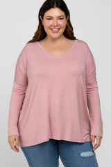 Light Pink V-Neck Maternity Plus Top