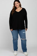 Black V-Neck Plus Top