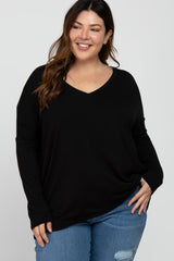 Black V-Neck Plus Top