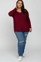 Burgundy V-Neck Plus Top