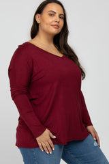 Burgundy V-Neck Plus Top