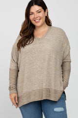 Taupe V-Neck Brushed Plus Knit Top